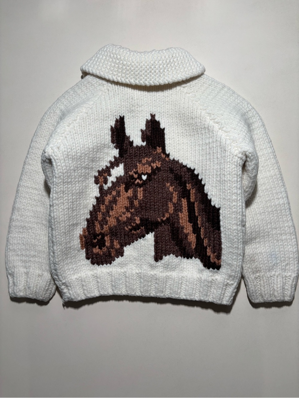 Kids vintage 70s-80s cowichan hand knitted wool sweater horse shoe / horse